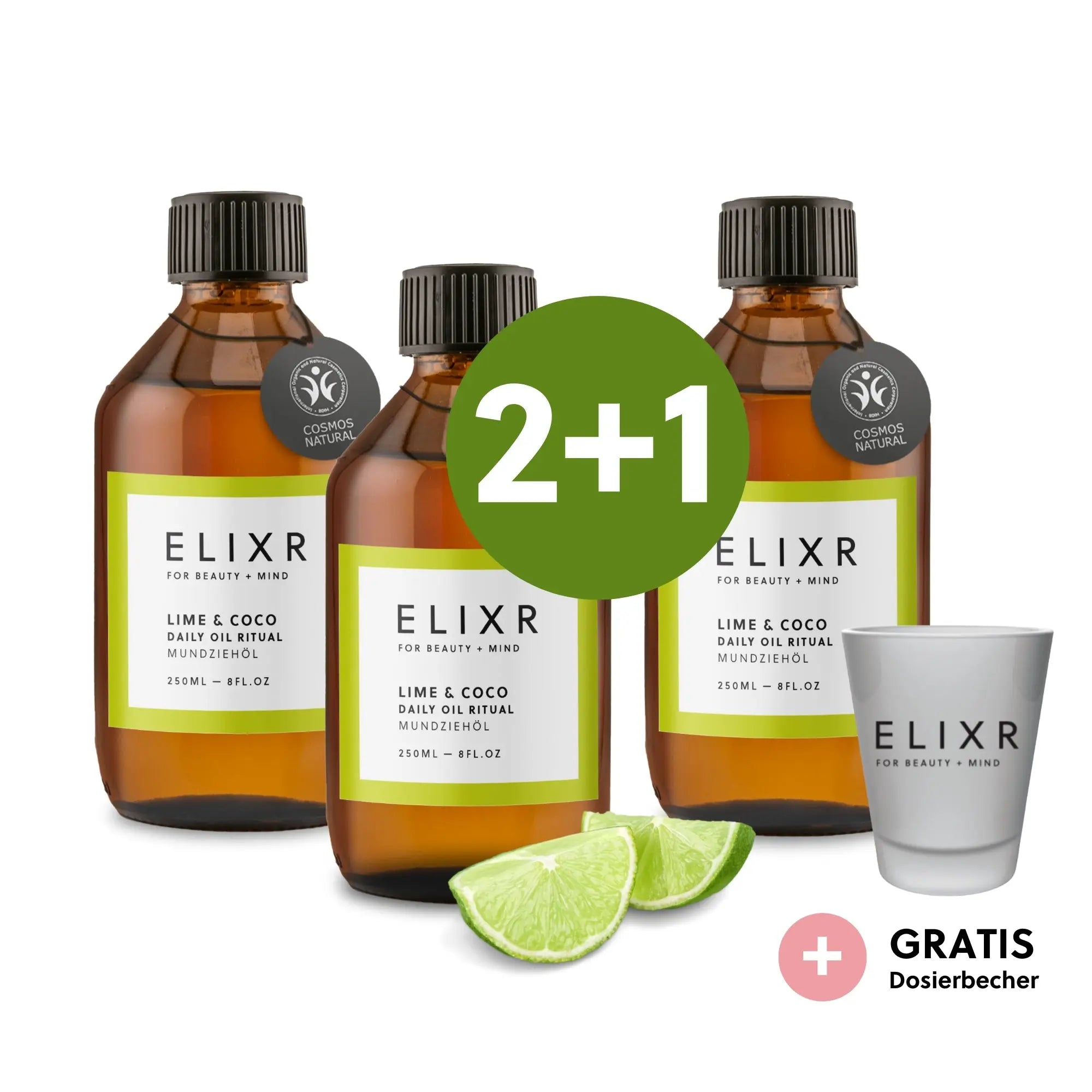 LIME & COCO Mundziehöl 250ml 2+1 Set + Dosierbecher ELIXR - ELIXR